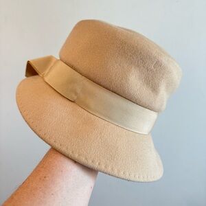 Vintage Eva Mae Wool Felt Cloche Hat Neutral Tan